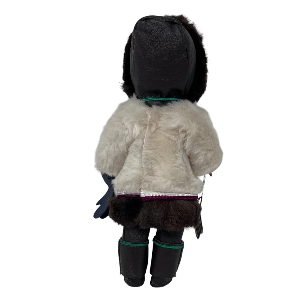 Vintage Handmade Inuit Eskimo Native American Girl Doll Canada Faux Fur Souvenir